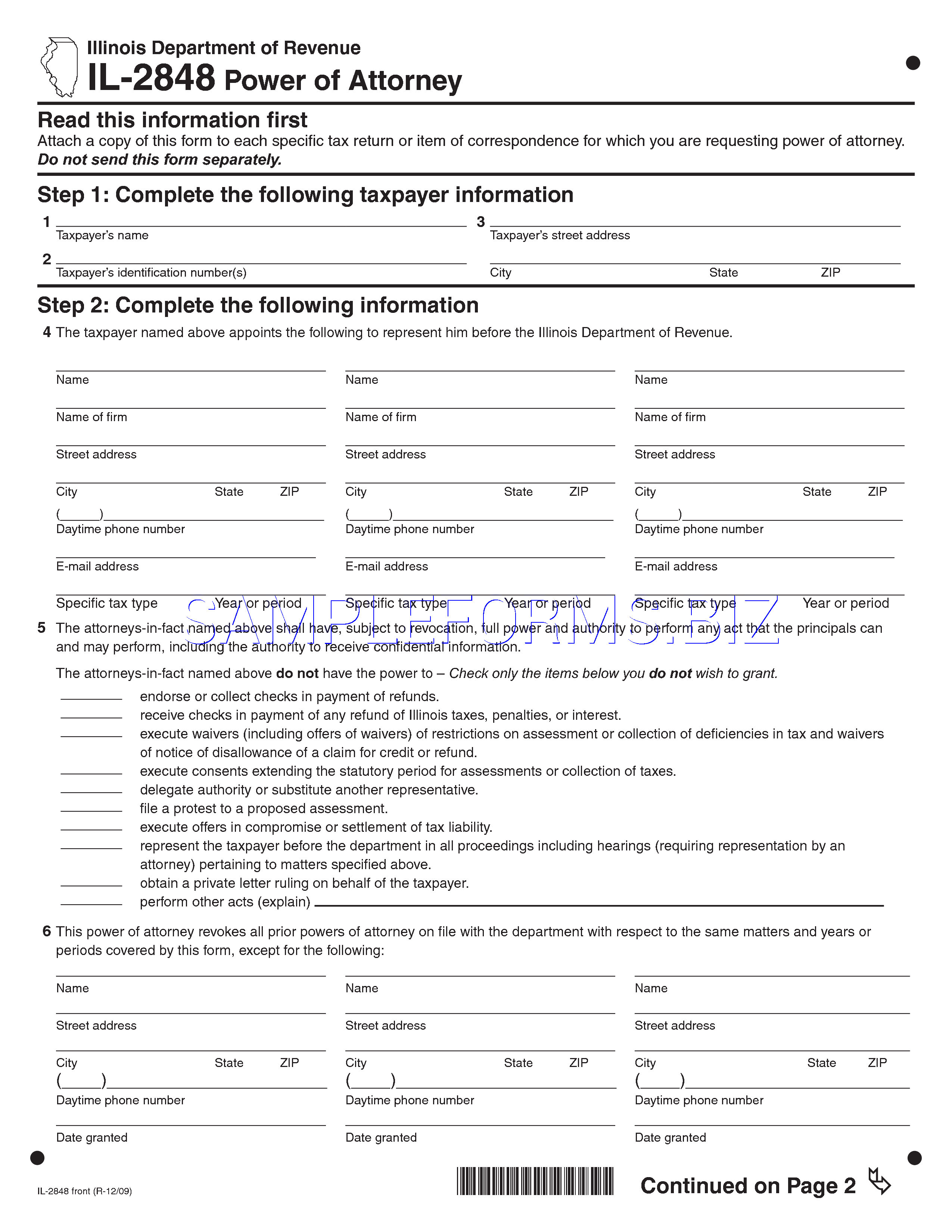 Preview free downloadable Illinois Tax Power of Attorney Form in PDF (page 1)